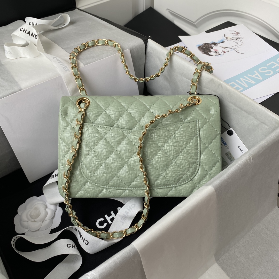 Classic Flap Caviar Bag A01113 Light Green/Gold